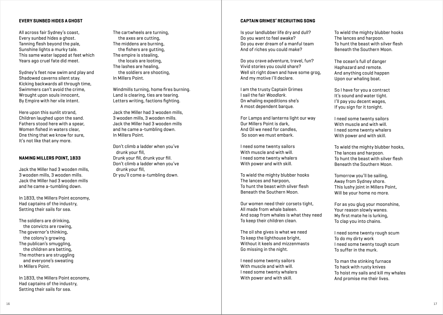 About the Millers Point Song Book - Lyric Sample