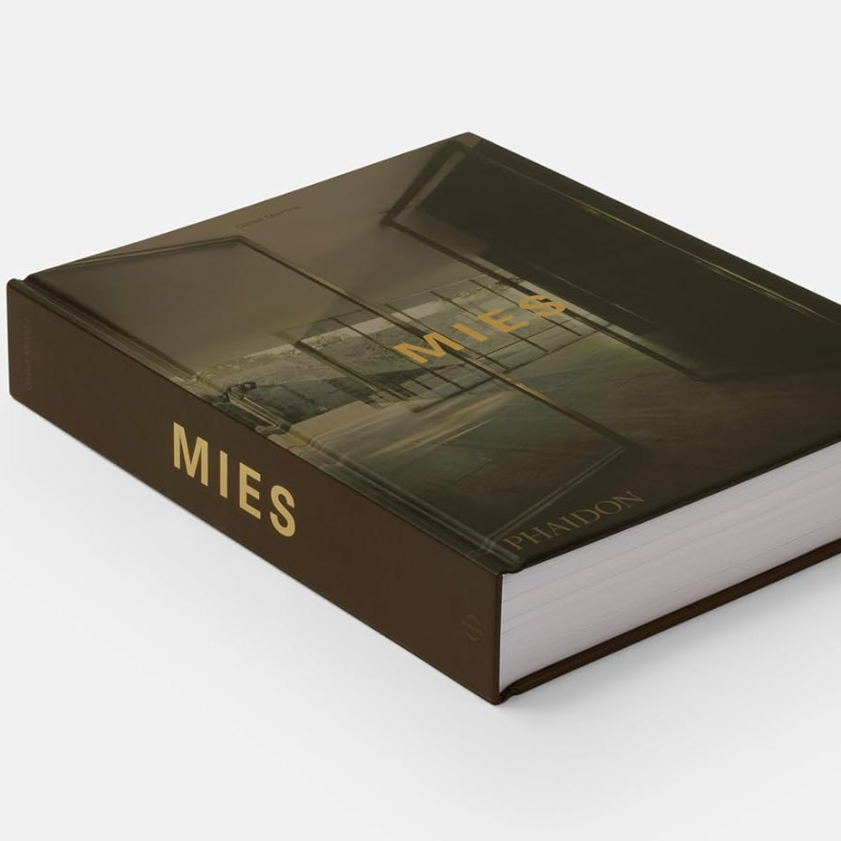 Book titled 'Mies' with a brown cover on a white background