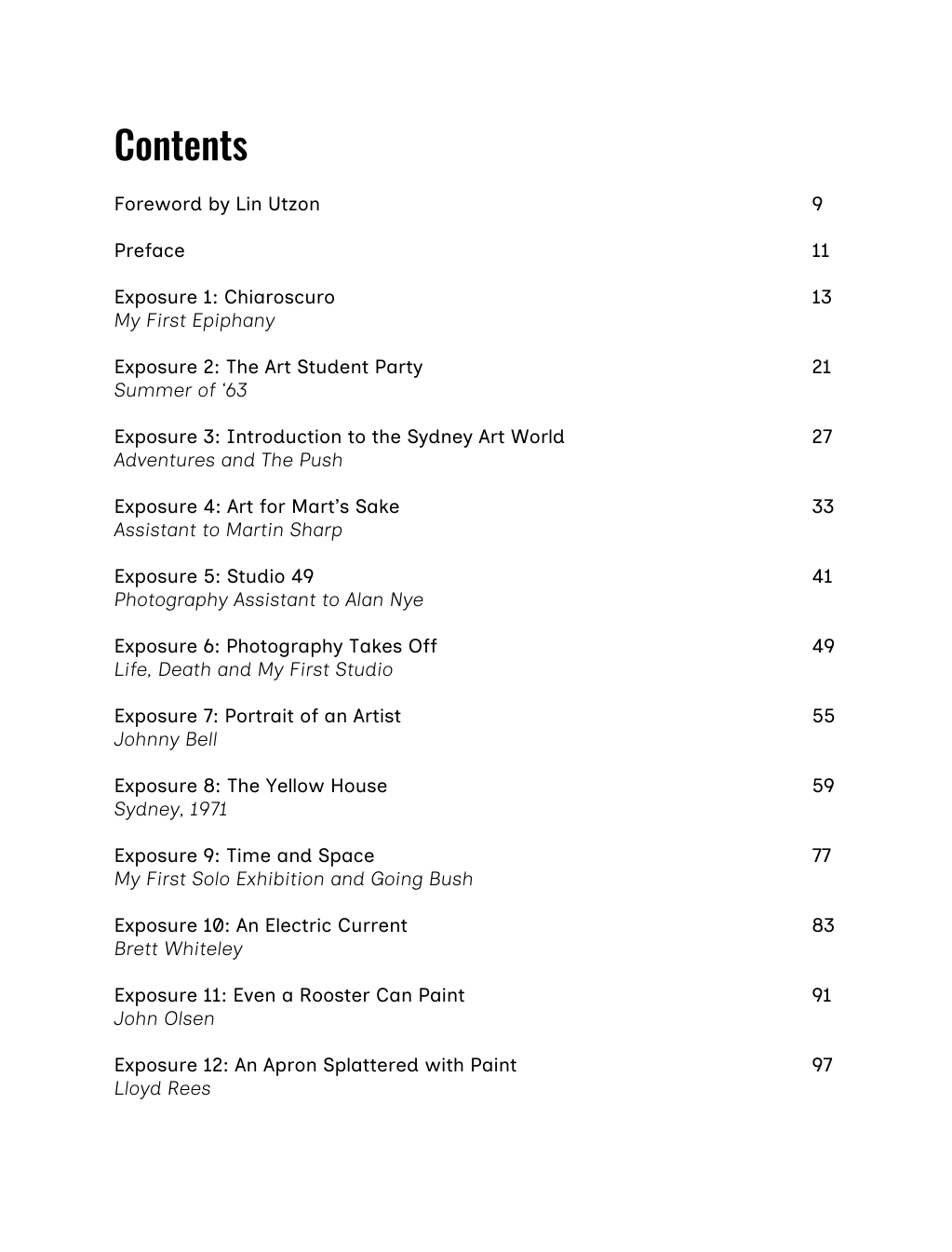 Table of contents for a book or document with black text on a white background
