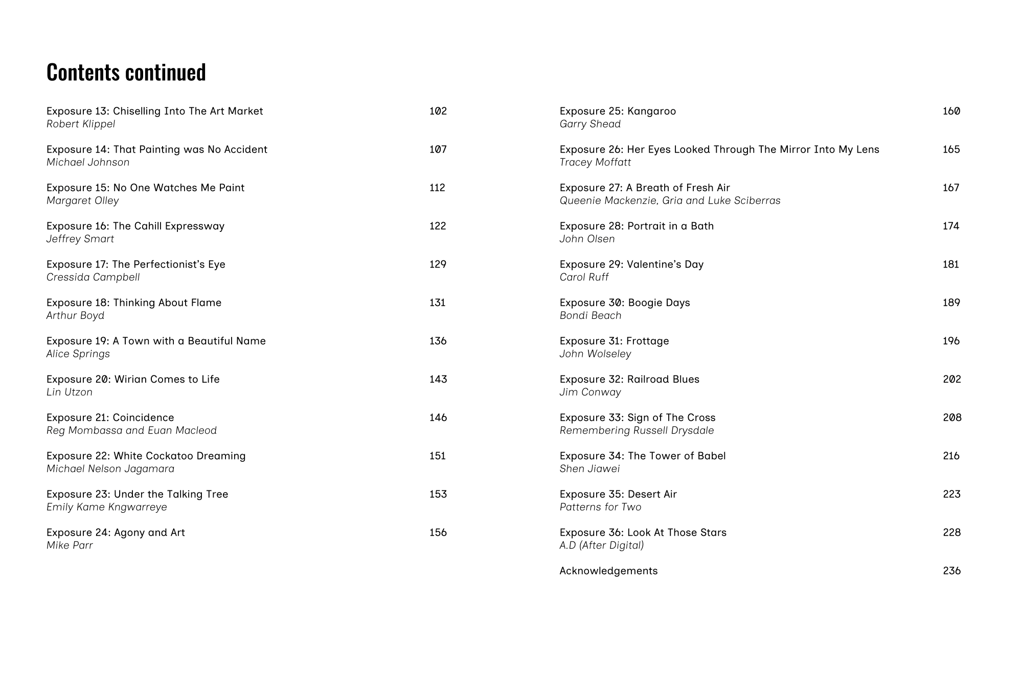 Table of contents list for a book or document with chapter titles and page numbers.